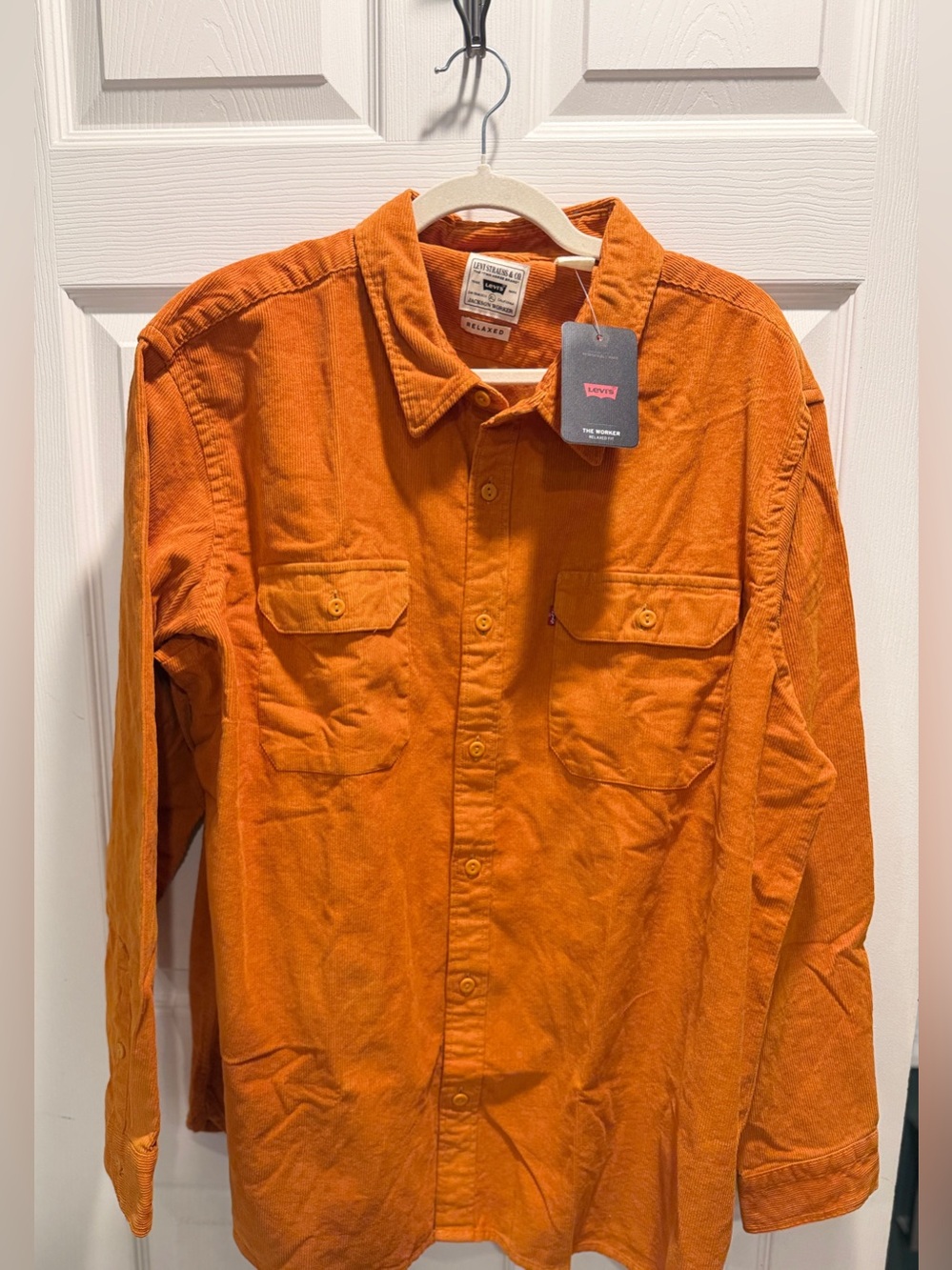 Levi’s The Worker Relaxed Fit Shirt XL Orange Corduroy Workwear NWT - Picture 3 of 10